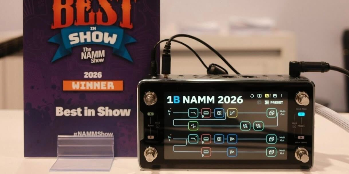 A photo showing the Neural Quad Cortex Mini next to a NAMM 2026 Best in Show plaque
