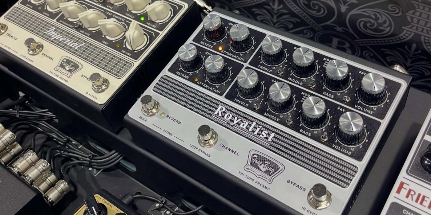 A photo of the Tone King Royalist preamp pedal at NAMM Show 2026