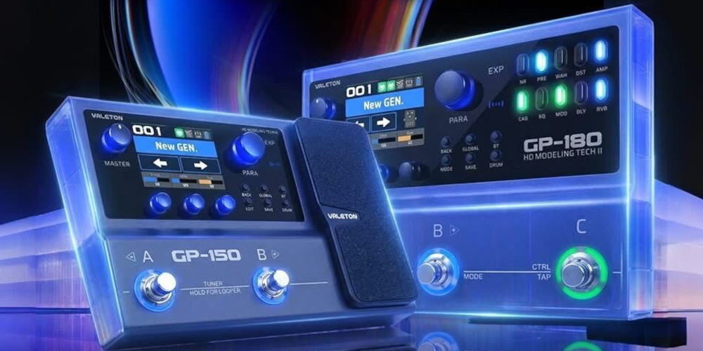 A graphic showing the Valeton GP-150-and GP-180 guitar effect processors