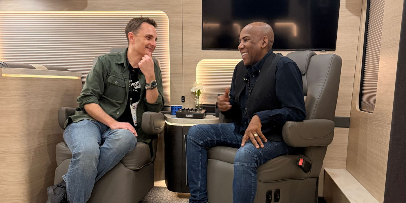 Lee Anderton talking to Nathan East at the NAMM Show 2026