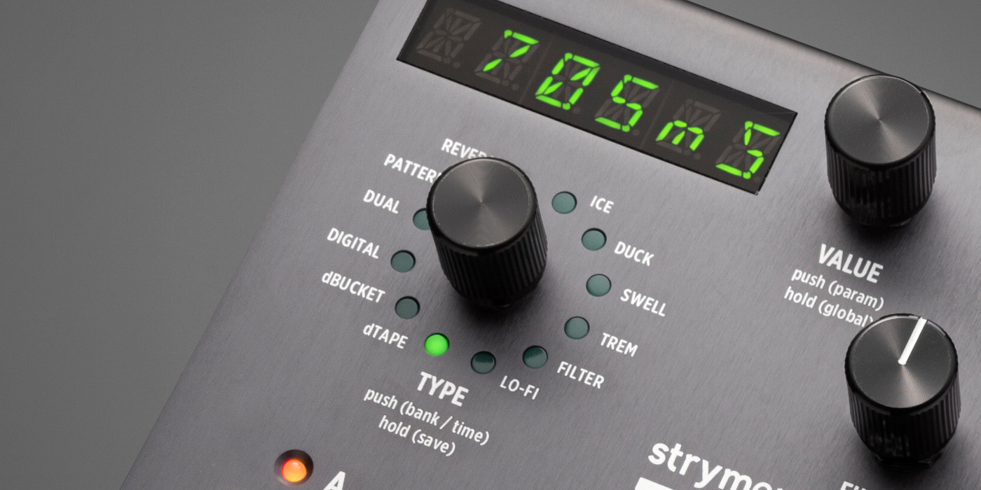 A close up photo of the delay type selector knob on the Strymon Timeline