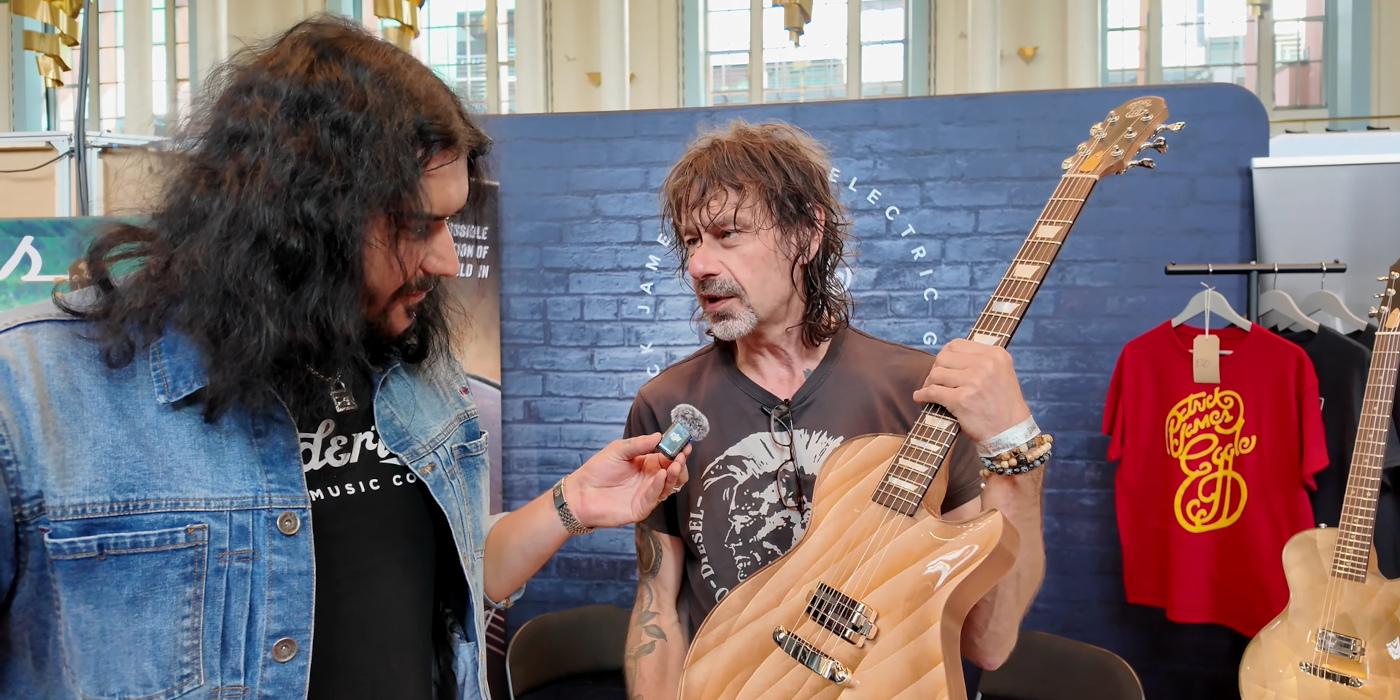 Patrick James Eggle being interviewed by Dagan Wilkin at Guitar Summit 2026